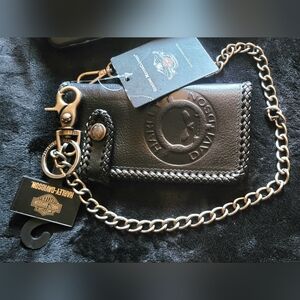 Harley-Davidson Men's Braided Leather Willie G Wallet W/Chain 97793-18VM NWT